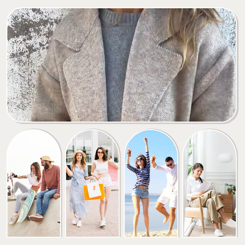 Långärmad Tweed Lapel Coat för kvinnor