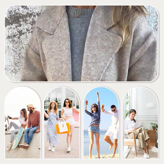 Långärmad Tweed Lapel Coat för kvinnor