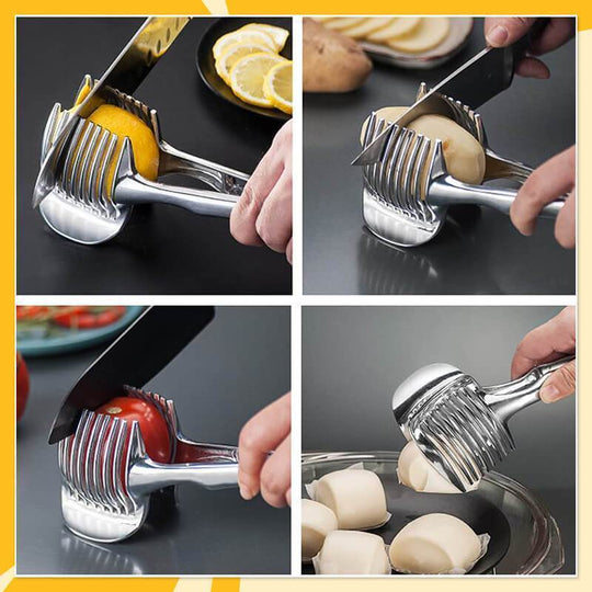 🍋50% OFF NOW! Creative Kitchen Slice Cutting Tool, Food‑Grade Aluminum Alloy Hand‑Held Slicer, Quick Slicing Holder for Lemon, Tomato, Onion & Soft Fruits Vegetables