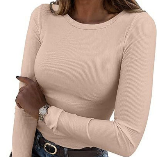 Women's Solid Color Long Sleeve Round Neck Slim Top