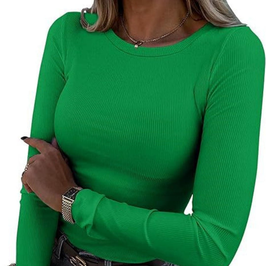 Women's Solid Color Long Sleeve Round Neck Slim Top