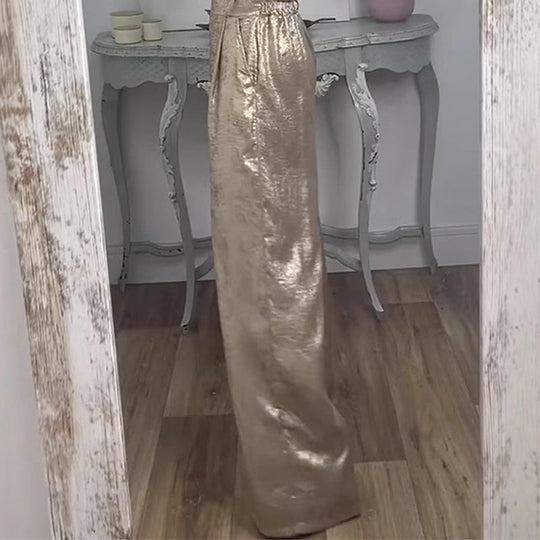 Women’s 2-Piece Glossy Outfit Tank Top & Wide Leg Pants