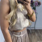 Women’s 2-Piece Glossy Outfit Tank Top & Wide Leg Pants