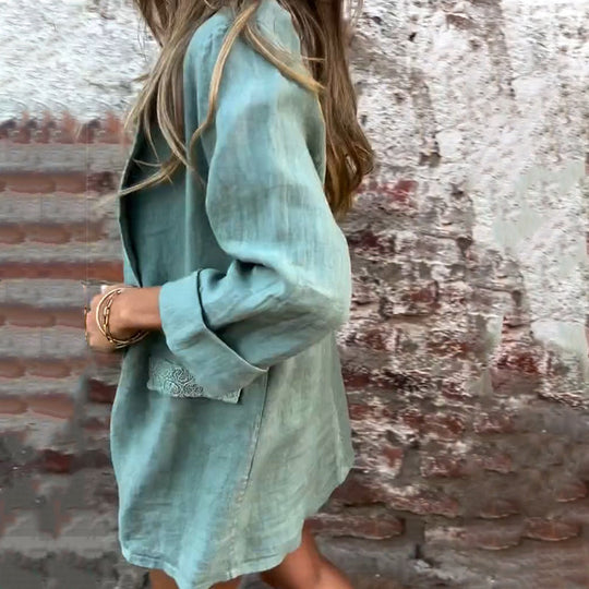 Blazer i bomull og lin med åpen front for dame