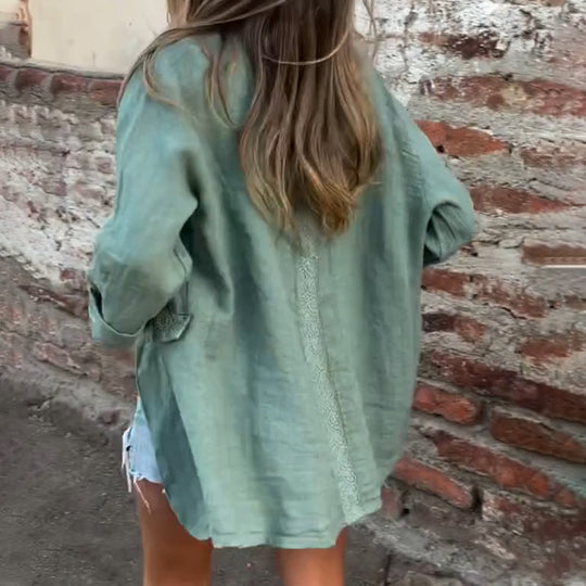 Blazer i bomull og lin med åpen front for dame