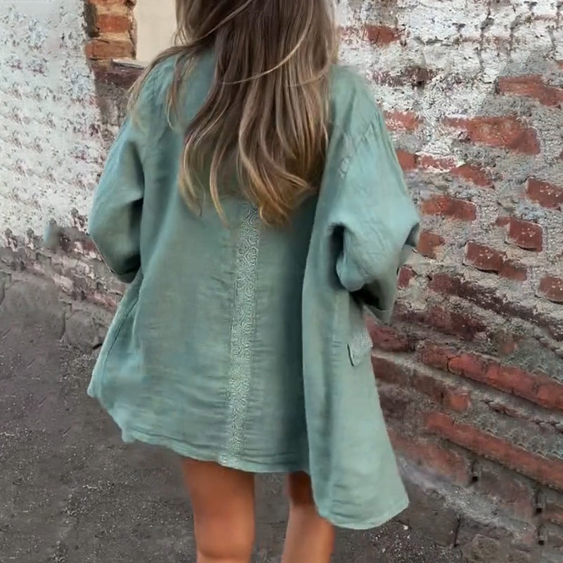 Blazer i bomull og lin med åpen front for dame