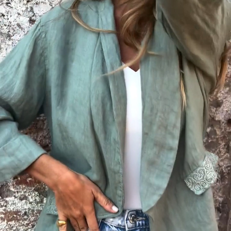 Blazer i bomull og lin med åpen front for dame