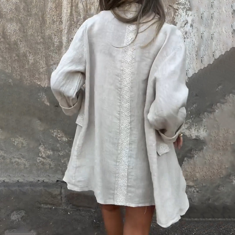 Blazer i bomull og lin med åpen front for dame