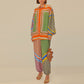 Brazil's Joyful Spirit Colorful Unique Print Balloon Sleeve Button Loose Shirt Set