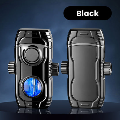 Dual-Flame Refillable Butane Lighter with Visible Gas Chamber
