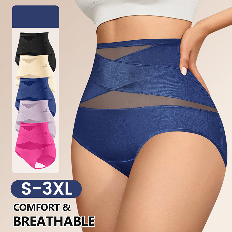 🌸Last Day-Buy 1 Get 3 Packs✨Plus-Size High-Waist Cross Tummy Control Panties