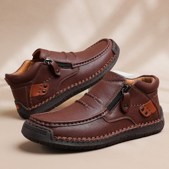 ⏰Limited Time Sale 50% OFF-Men’s Handmade Premium Leather Slip-On Driving Boots – Wide Toe, Arch Support, Waterproof, Pressure Relief, Non-Slip Sole for Casual, Travel & Outdoor