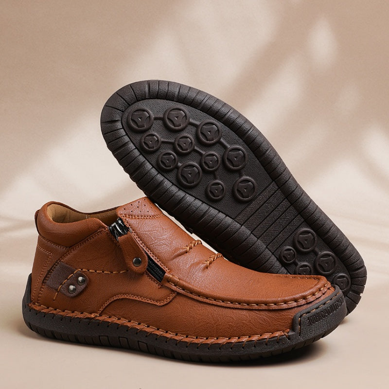 ⏰Limited Time Sale 50% OFF-Men’s Handmade Premium Leather Slip-On Driving Boots – Wide Toe, Arch Support, Waterproof, Pressure Relief, Non-Slip Sole for Casual, Travel & Outdoor