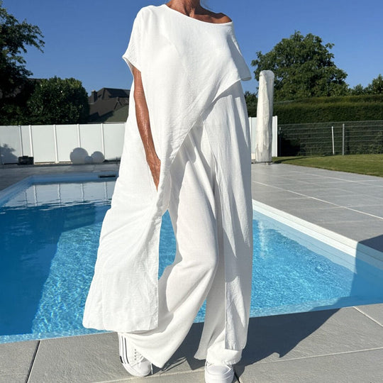 💜 LAST DAY PROMOTION - 50%OFF 💜Solid Color Off-Shoulder Top & Pants Set