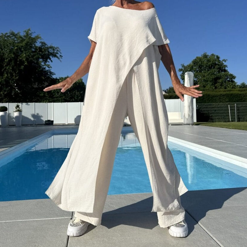 💜 LAST DAY PROMOTION - 50%OFF 💜Solid Color Off-Shoulder Top & Pants Set