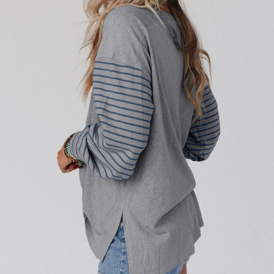 🍂 Easy Everyday Comfort | Women's Color-Block Striped Long-Sleeve Tunic Top