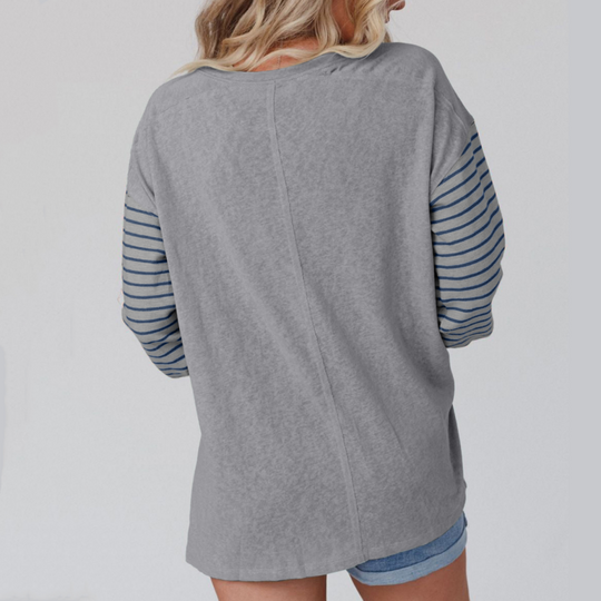 🍂 Easy Everyday Comfort | Women's Color-Block Striped Long-Sleeve Tunic Top