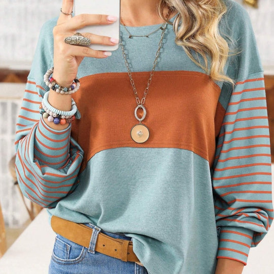 🍂 Easy Everyday Comfort | Women's Color-Block Striped Long-Sleeve Tunic Top