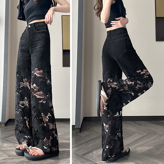 💜 LAST DAY PROMOTION - 50%OFF 💜Women’s Spliced Hot Rhinestones Printing Hollow Pants