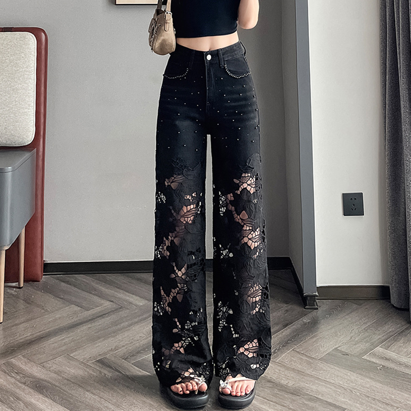 💜 LAST DAY PROMOTION - 50%OFF 💜Women’s Spliced Hot Rhinestones Printing Hollow Pants