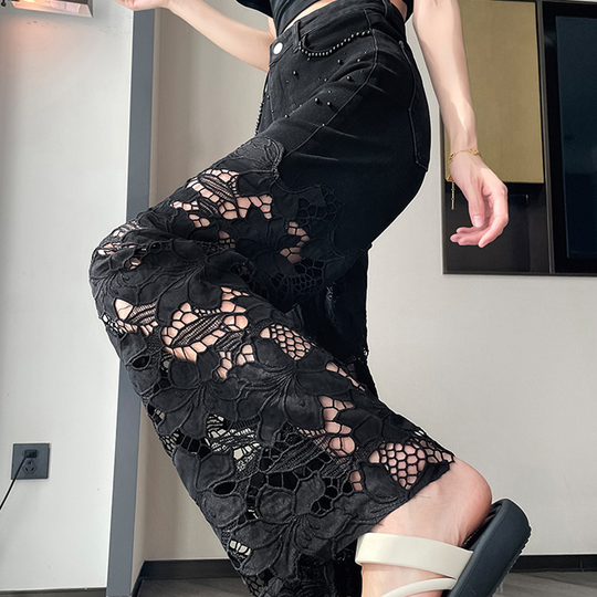 💜 LAST DAY PROMOTION - 50%OFF 💜Women’s Spliced Hot Rhinestones Printing Hollow Pants