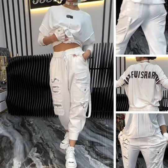 💜 LAST DAY PROMOTION - 50%OFF 💜 Women's Casual Letter Print Top & Pants Two-Piece Set