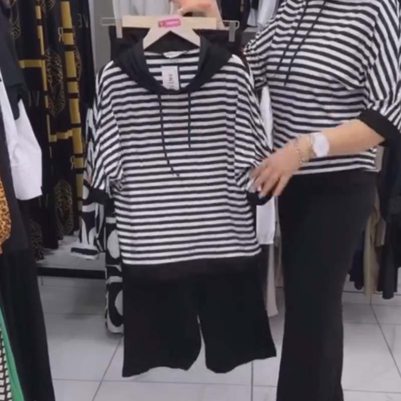 Women's Striped Top & Solid Pants Set ✨🩱 – Chic Striped-Solid Combo, Soft Fabric, Perfect for Casual Hangouts & Weekends