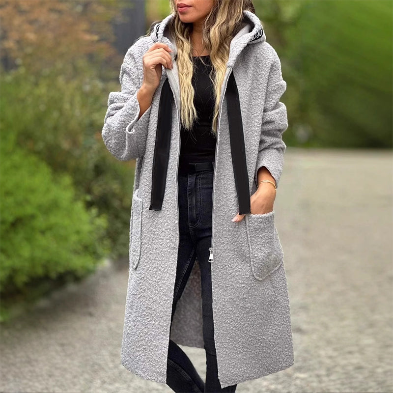 Women's Trendy Zip-Up Hooded Coat with Pockets