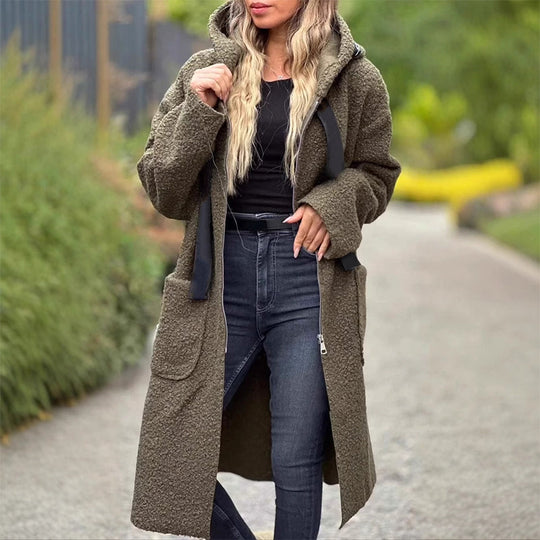 Women's Trendy Zip-Up Hooded Coat with Pockets