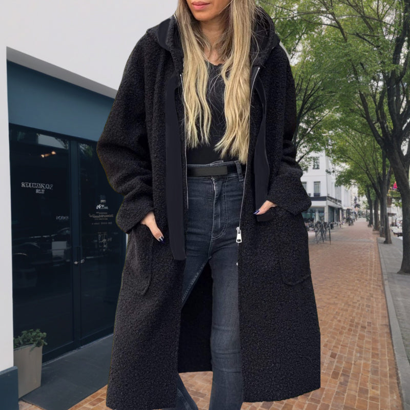 Women's Trendy Zip-Up Hooded Coat with Pockets