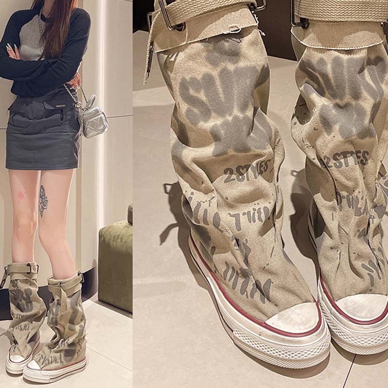 🔥👢Botas de lona planas retro para muller a media pantorrilla