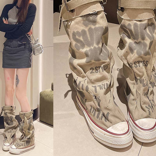 🔥👢Botas de lona planas retro para muller a media pantorrilla