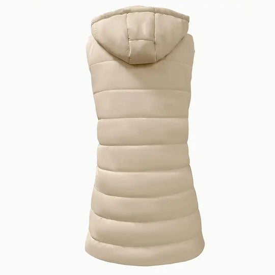 ⏰50% de descuento🔥Chaleco largo acolchado para mujer 👗 | Color liso | Sin mangas | Con capucha | Ropa de invierno 💕