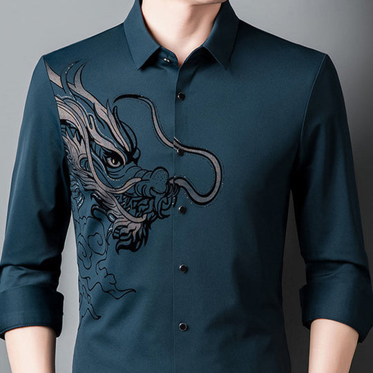 Men's Business Dragon Printed Long Sleeve Shirt