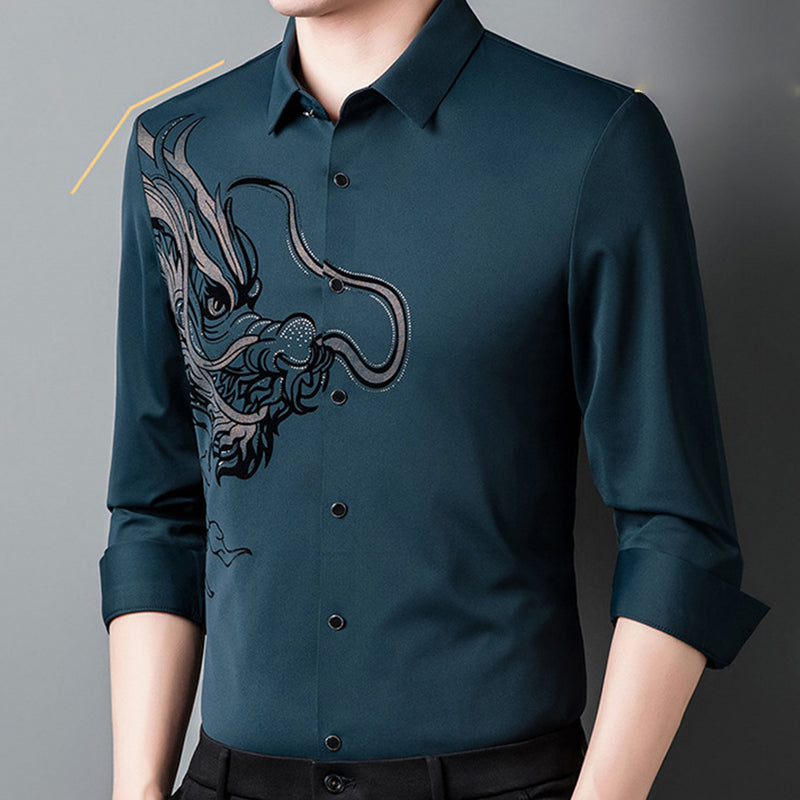 Men's Business Dragon Printed Long Sleeve Shirt