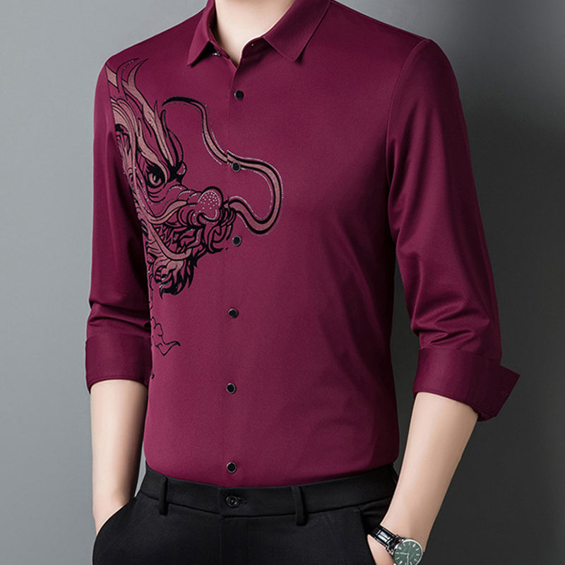 Men's Business Dragon Printed Long Sleeve Shirt