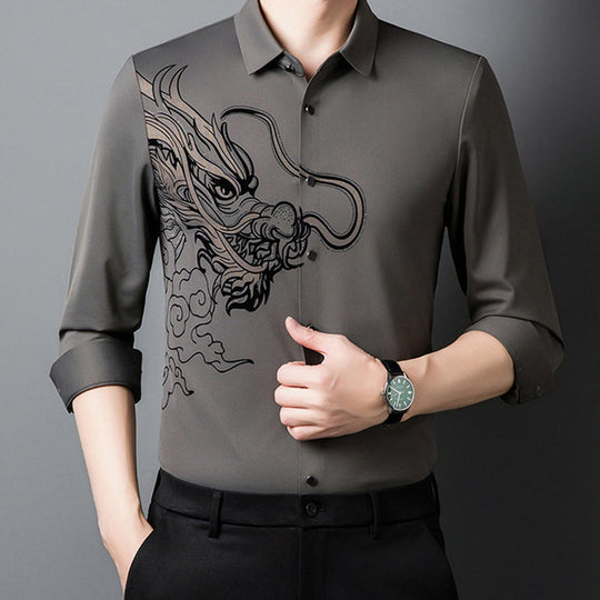 Men's Business Dragon Printed Long Sleeve Shirt