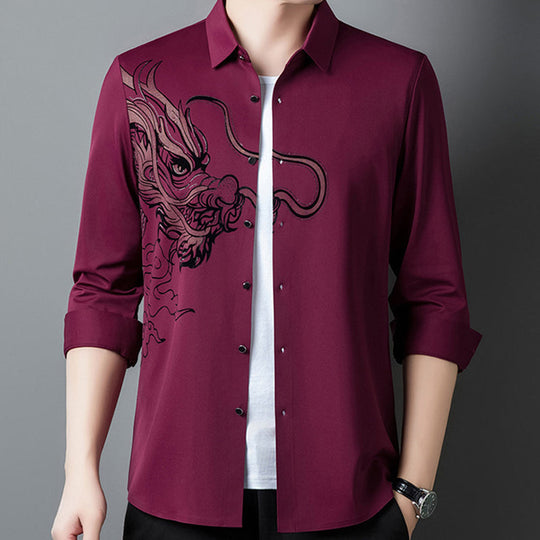 Men's Business Dragon Printed Long Sleeve Shirt