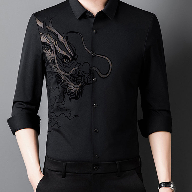 Men's Business Dragon Printed Long Sleeve Shirt