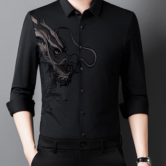 Men's Business Dragon Printed Long Sleeve Shirt