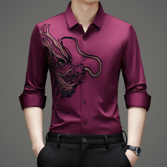 Men's Business Dragon Printed Long Sleeve Shirt
