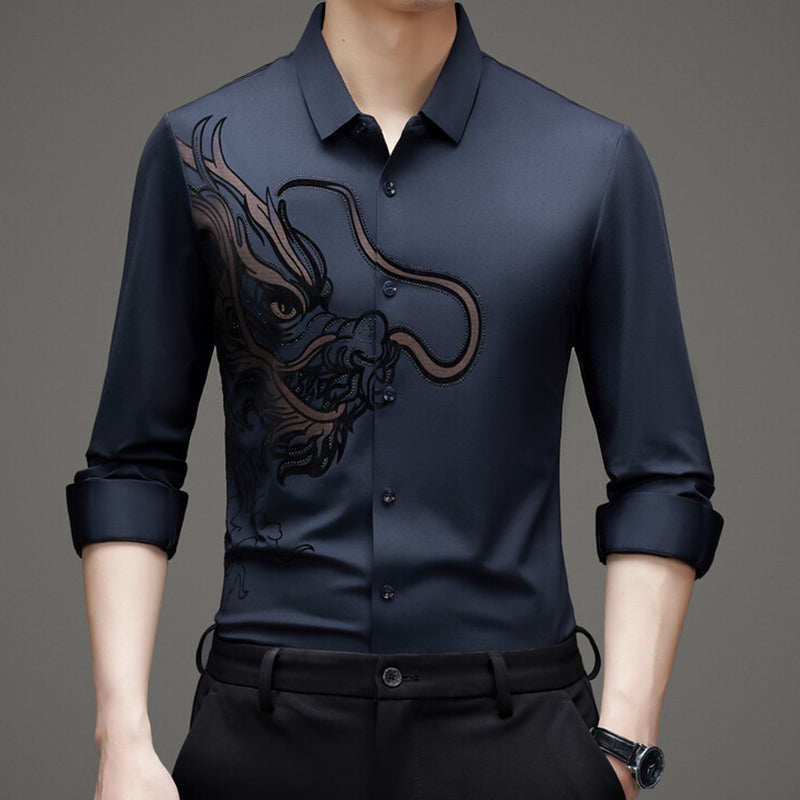 Men's Business Dragon Printed Long Sleeve Shirt