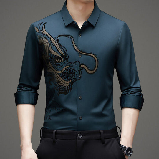 Men's Business Dragon Printed Long Sleeve Shirt