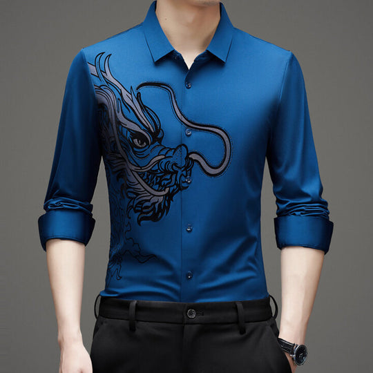 Men's Business Dragon Printed Long Sleeve Shirt