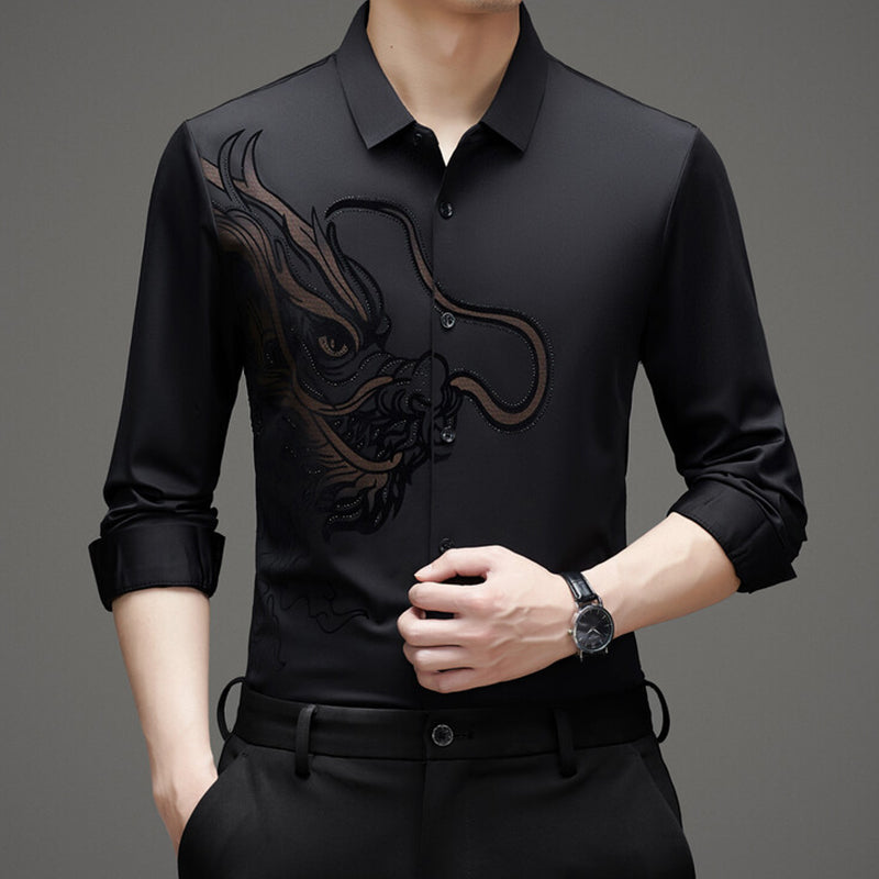 Men's Business Dragon Printed Long Sleeve Shirt