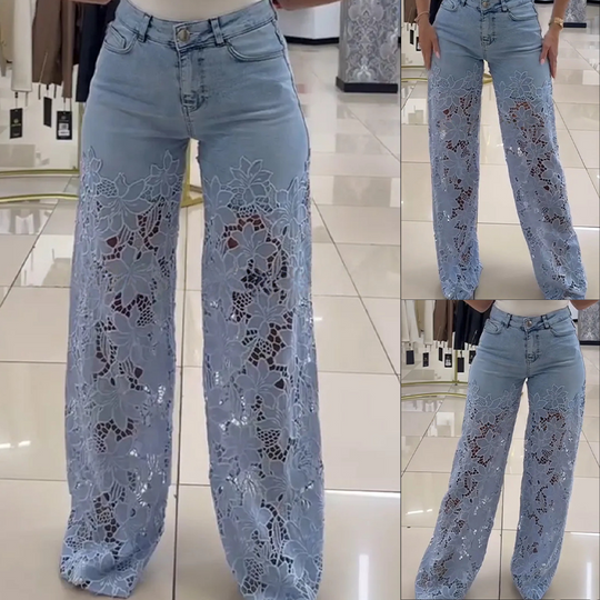 Fashion Lace Patchwork Denim Jeans