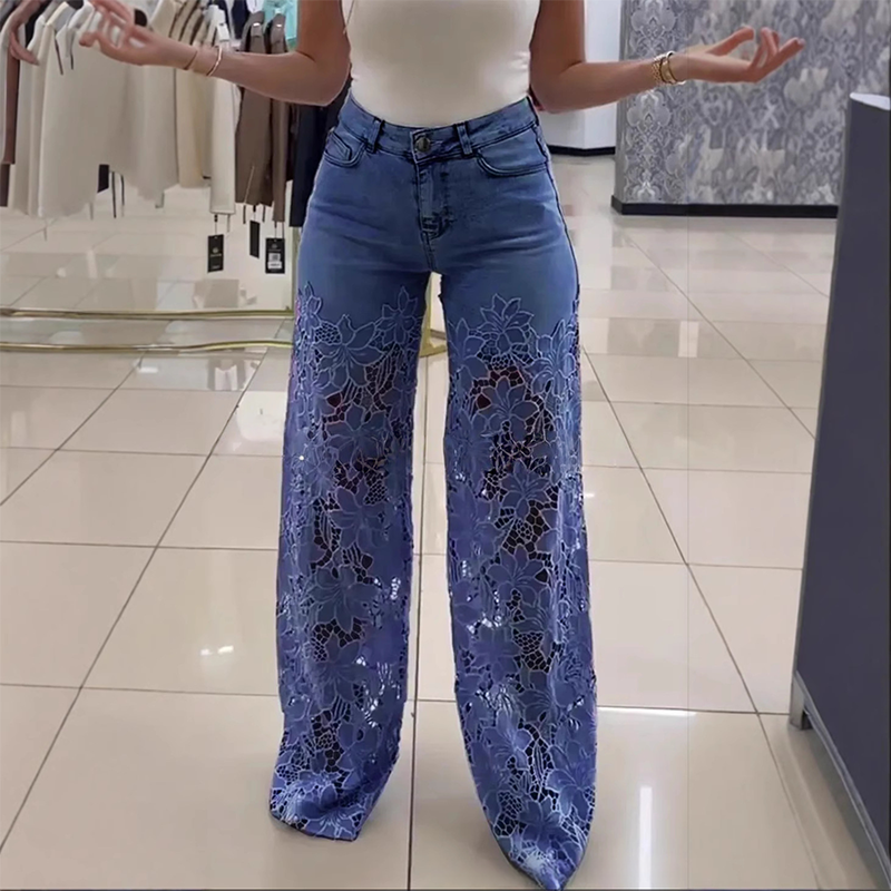 Fashion Lace Patchwork Denim Jeans