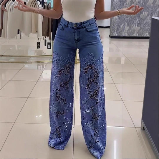 Fashion Lace Patchwork Denim Jeans