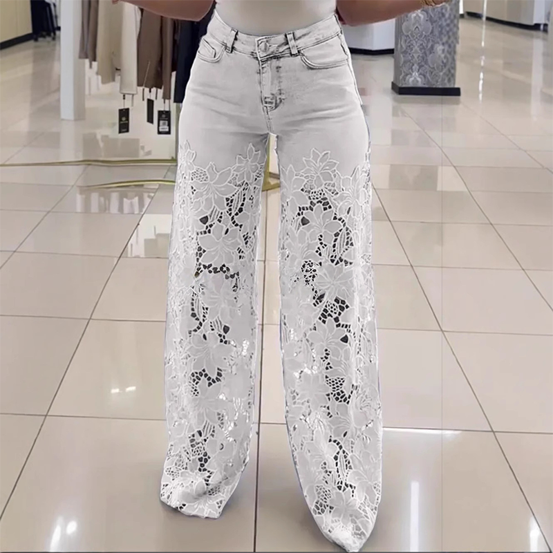 Fashion Lace Patchwork Denim Jeans