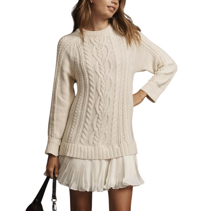 🔥Limited Hot Sale 50% OFF💗Women Crewneck Cable Knit Sweater Mini Dress